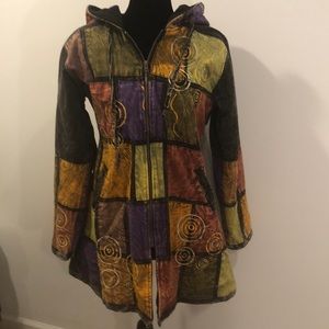 Multi Colored Boho Hooded Coat